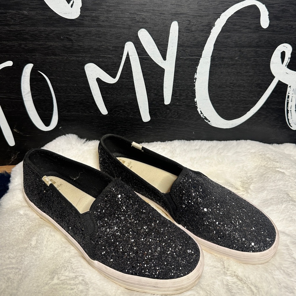 Keds for Kate Spade Black Glitter Slip-On Sneakers